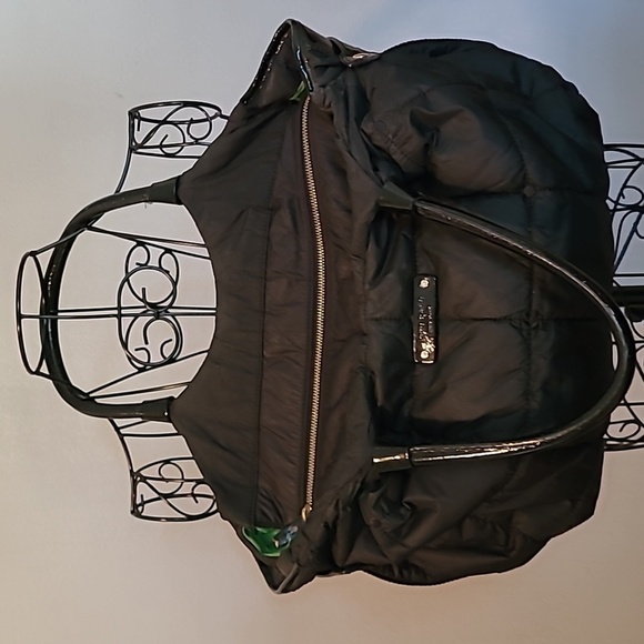 Kate Spade Black Nylon Patent Leather Quilted Puffer Top Handle Shoulder Bag - Picture 6 of 16